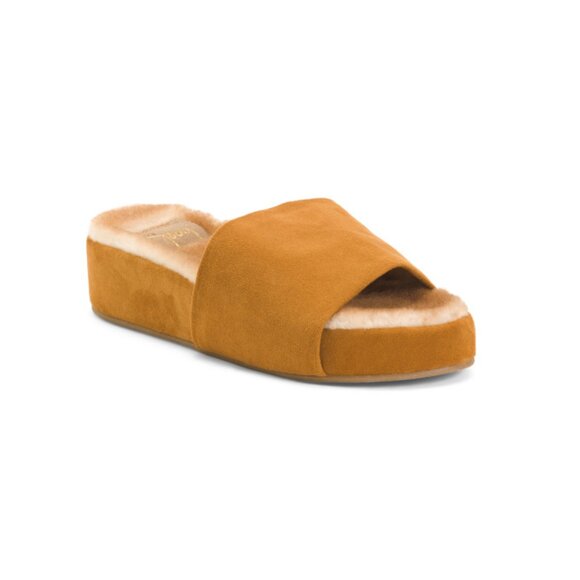 BEEK Caramel Suede Pelican Shearling Flats - Picture 1 of 2